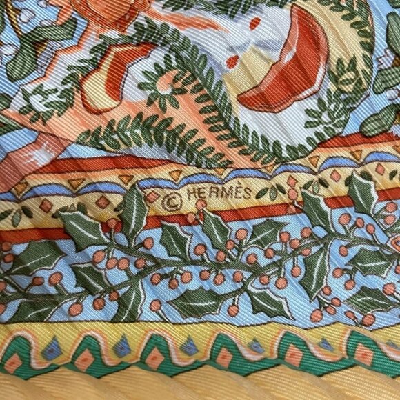 HERMES Carre 90 - Orange Light Blue Multi Scarf 306-072625 - Picture 3 of 4